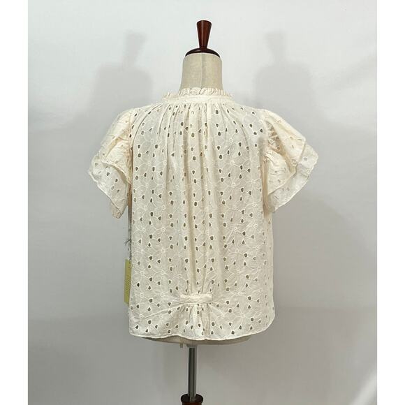 TROVATA Birds of Paradis Sz S Small Daisy Eyelet Clover Top Blouse NWT - Picture 6 of 9